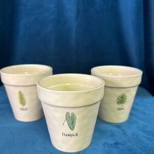 RAE DUNN Ceramic Flower Pots Planters Plant Grow Flourish Leaves Set Of 3